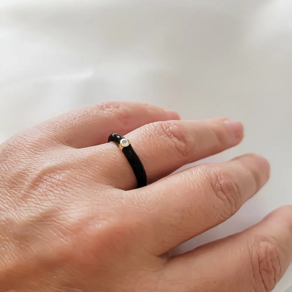 7/$35 Gold and Black Enamel Statement Ring Rhinestone Minimalist Ring - Picture 6 of 8